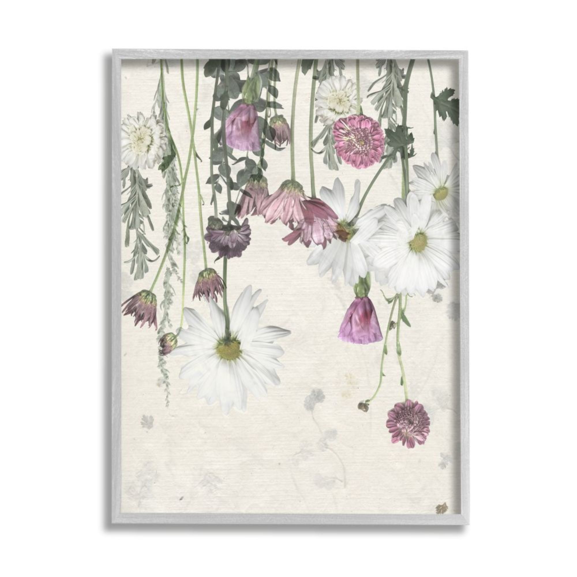 Stupell Industries Hanging White and Purple Flowers over Neutral Beige Design by Grace Popp