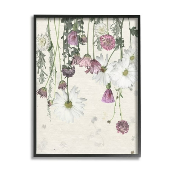 Stupell Industries Hanging White and Purple Flowers over Neutral Beige Design by Grace Popp
