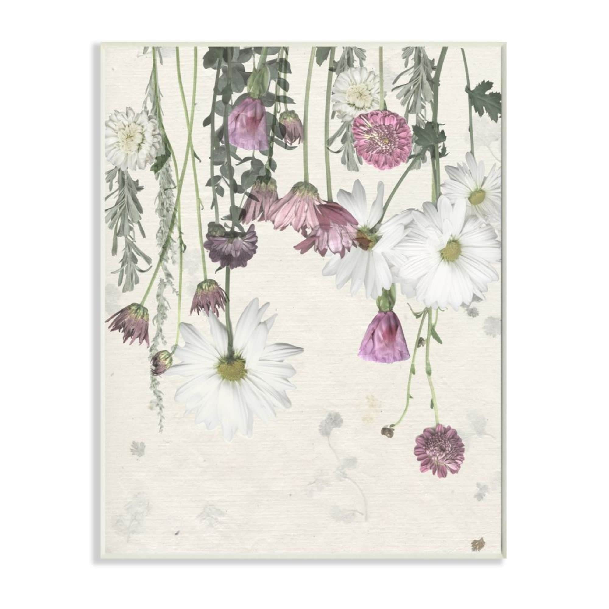 Stupell Industries Hanging White and Purple Flowers over Neutral Beige Design by Grace Popp