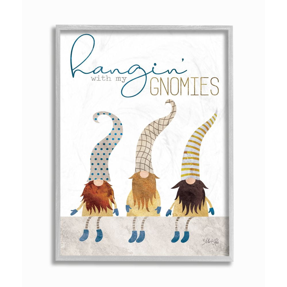 Stupell Industries Hanging with my Gnomies Garden Fictional Character Pun Fairy Tales & Fantasy Painting Gray Framed Art Print Wall Art, 11 x 14