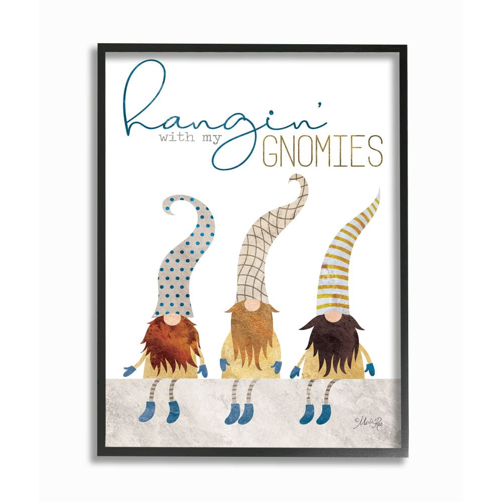 Stupell Industries Hanging with my Gnomies Garden Fictional Character Pun Framed Wall Art Design by Marla Rae, 16" x 20", Black Framed
