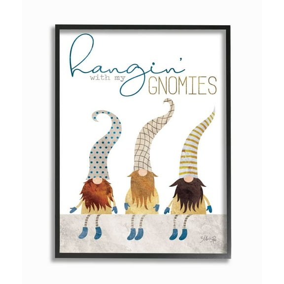 Stupell Industries Hanging with my Gnomies Garden Fictional Character Pun Framed Wall Art Design by Marla Rae, 24" x 30", Black Framed