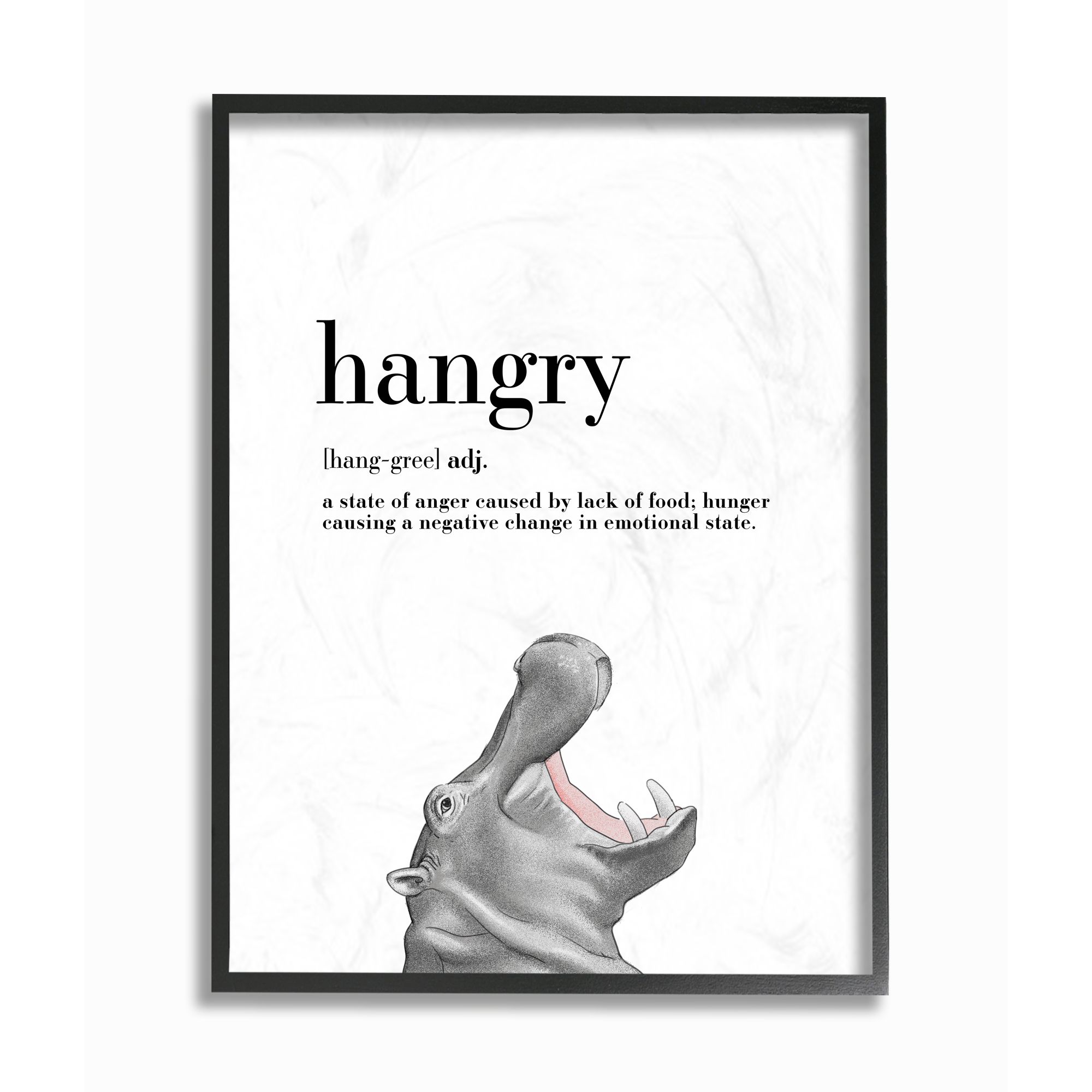 Stupell Industries Hangry Definition Hippo Animal Drawing Word Design Framed Wall Art by Ziwei Li