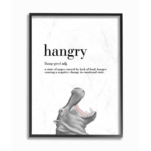 Stupell Industries Hangry Definition Hippo Animal Drawing Word Design Framed Wall Art by Ziwei Li