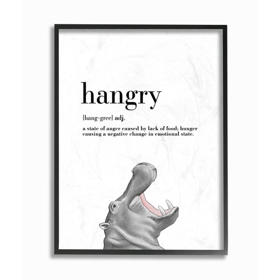 Stupell Industries Hangry Definition Hippo Animal Drawing Word Design Framed Wall Art by Ziwei Li