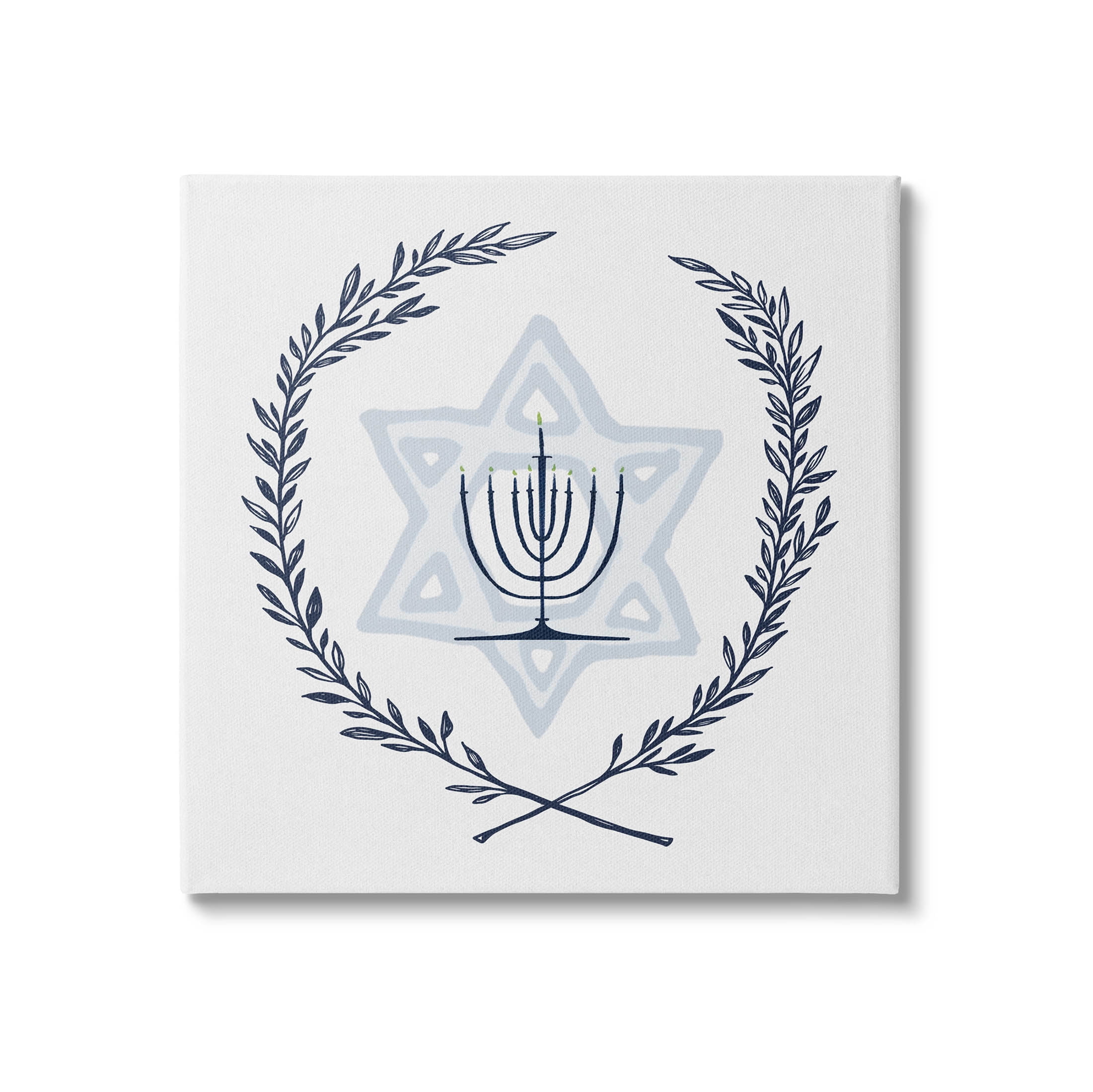 Stupell Industries Hanukkah Menorah Botanical Laurel Graphic Art Gallery Wrapped Canvas Print Wall Art, Design by Susan Jill