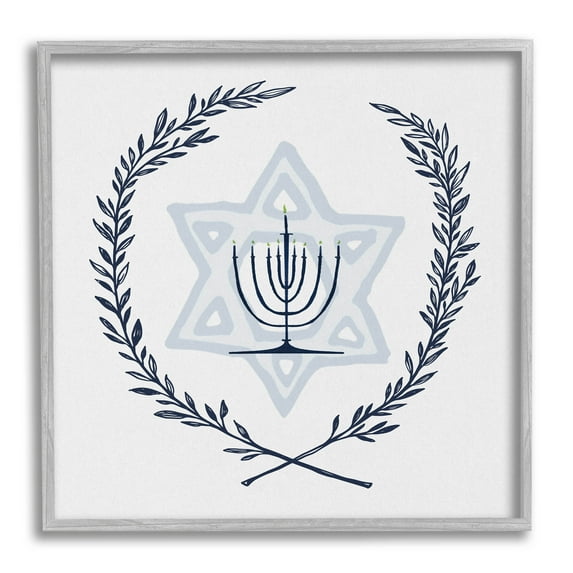 Stupell Industries Hanukkah Menorah Botanical Laurel Graphic Art Gray Framed Art Print Wall Art, Design by Susan Jill