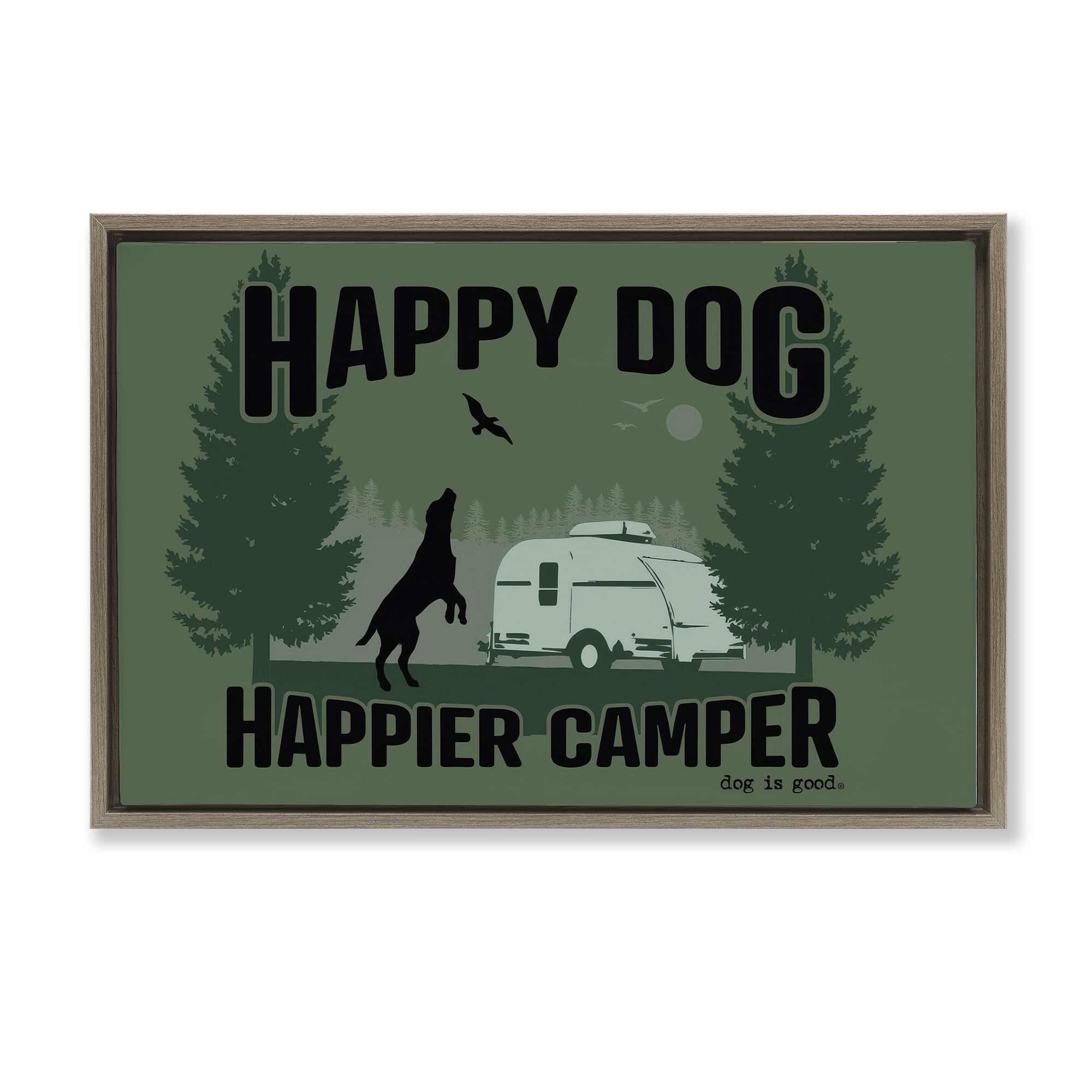 Stupell Industries Happier Camper with Dog Animals Painting Brown Floater Framed Canvas Art Print Wall Art, 31 x 21