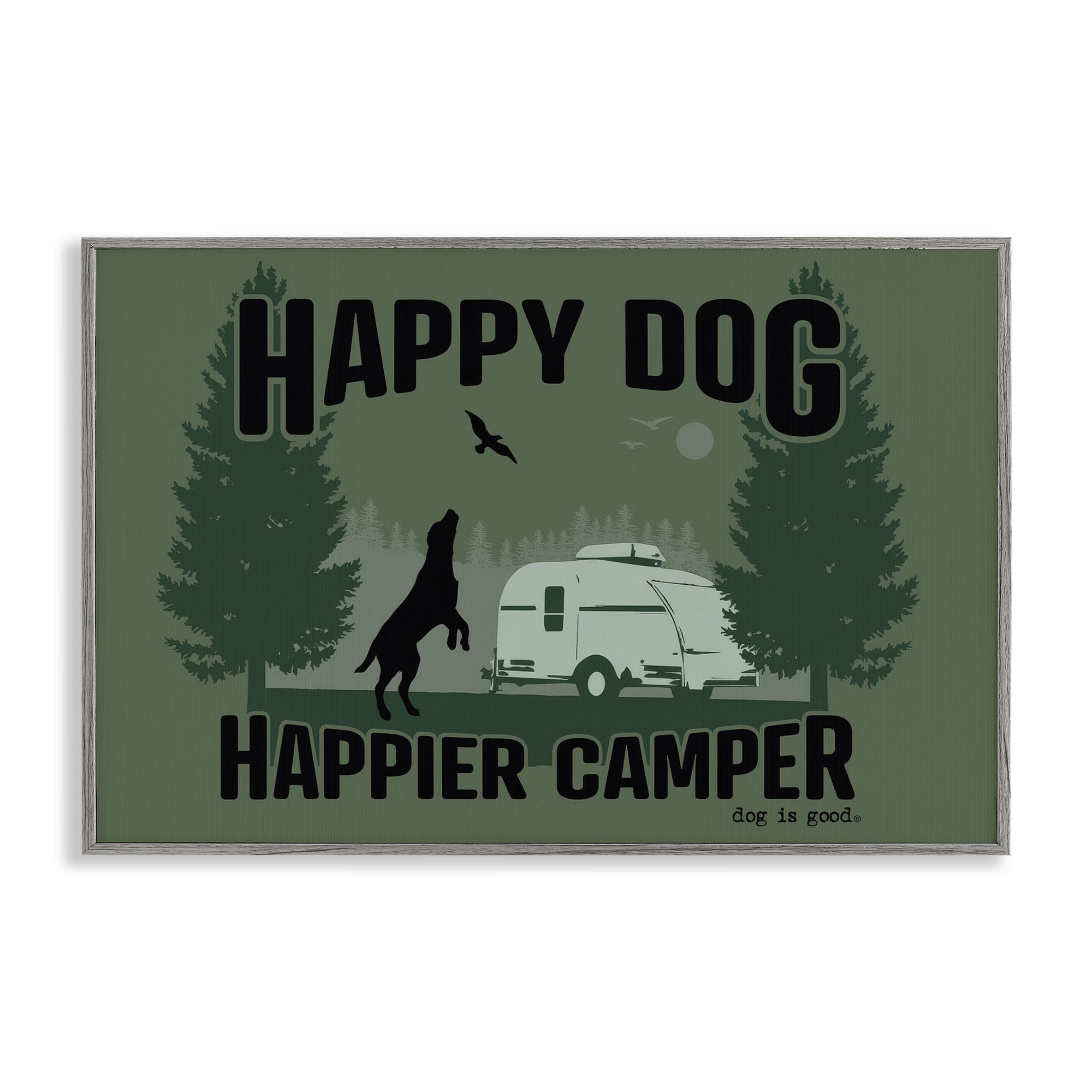 Stupell Industries Happier Camper with Dog Animals Painting Gray Framed Art Print Wall Art, 24 x 16