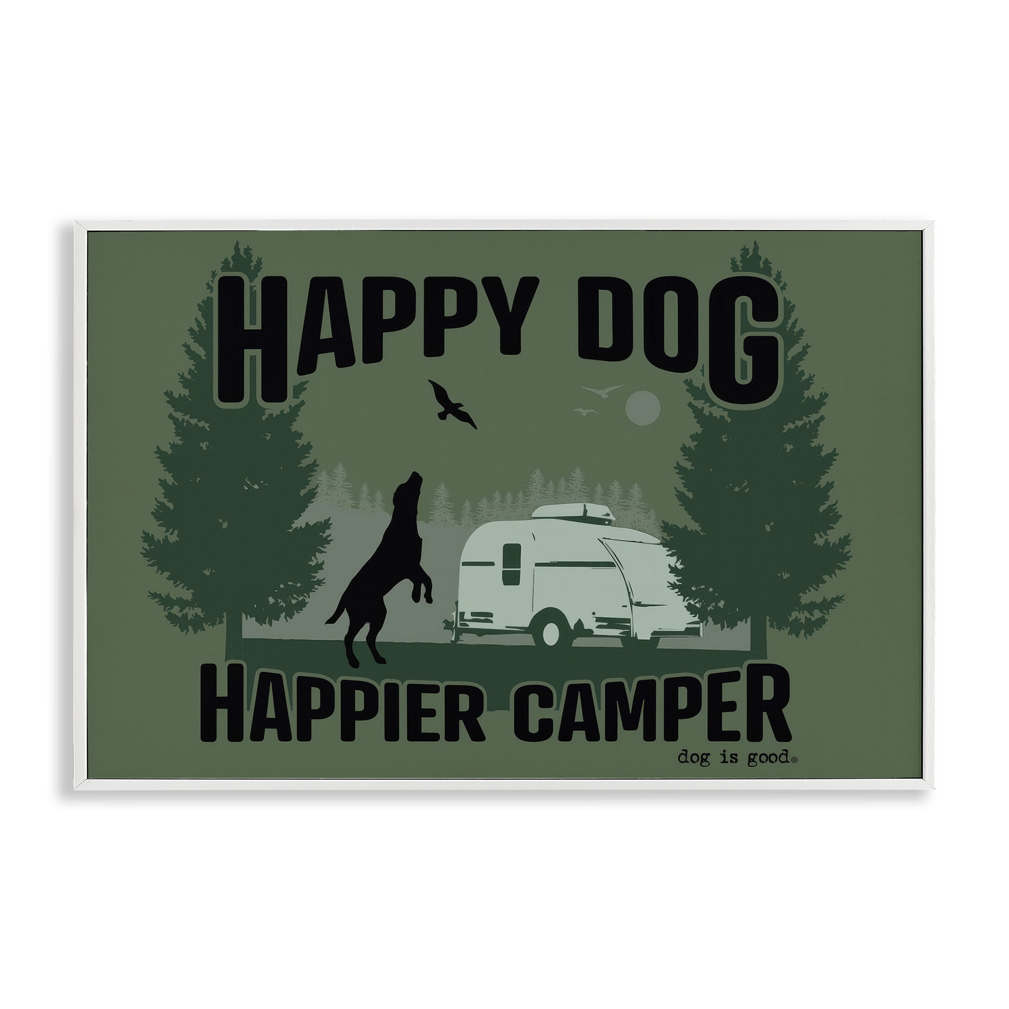 Stupell Industries Happier Camper with Dog Animals Painting White Framed Art Print Wall Art, 24 x 16