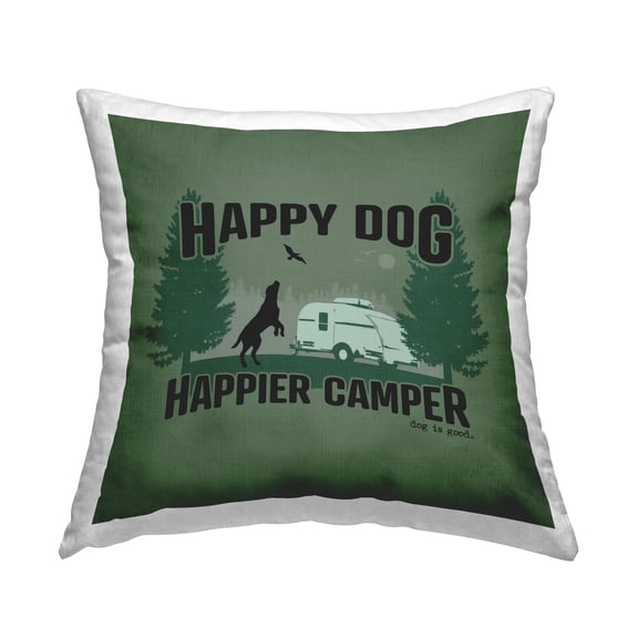 Stupell Industries Happier Camper with Dog Decorative Printed Throw Pillow Design by Dog Is Good.