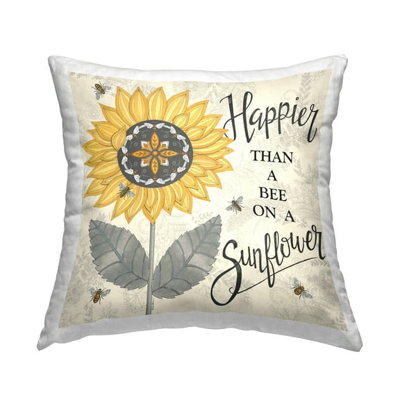 Stupell Industries Happier Than Bee & Sunflower Decorative Printed Throw Pillow Design by Deb Strain.
