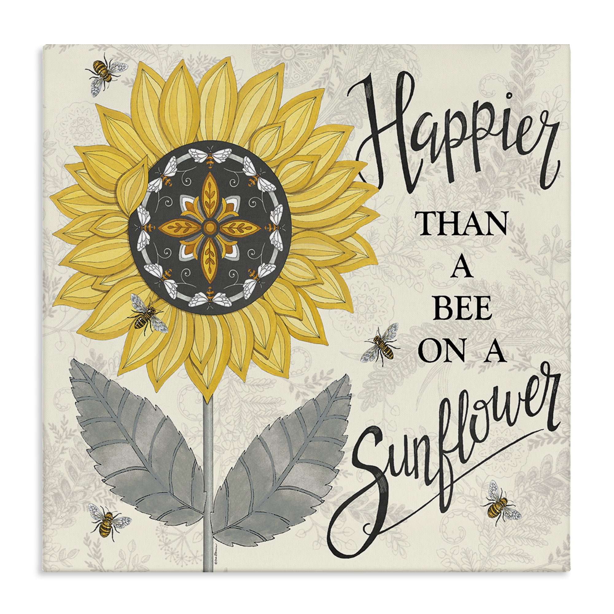 Stupell Industries Happier Than Bee & Sunflower Plants & Flowers Painting Wrapped Canvas Art Print Wall Art, 36 x 36