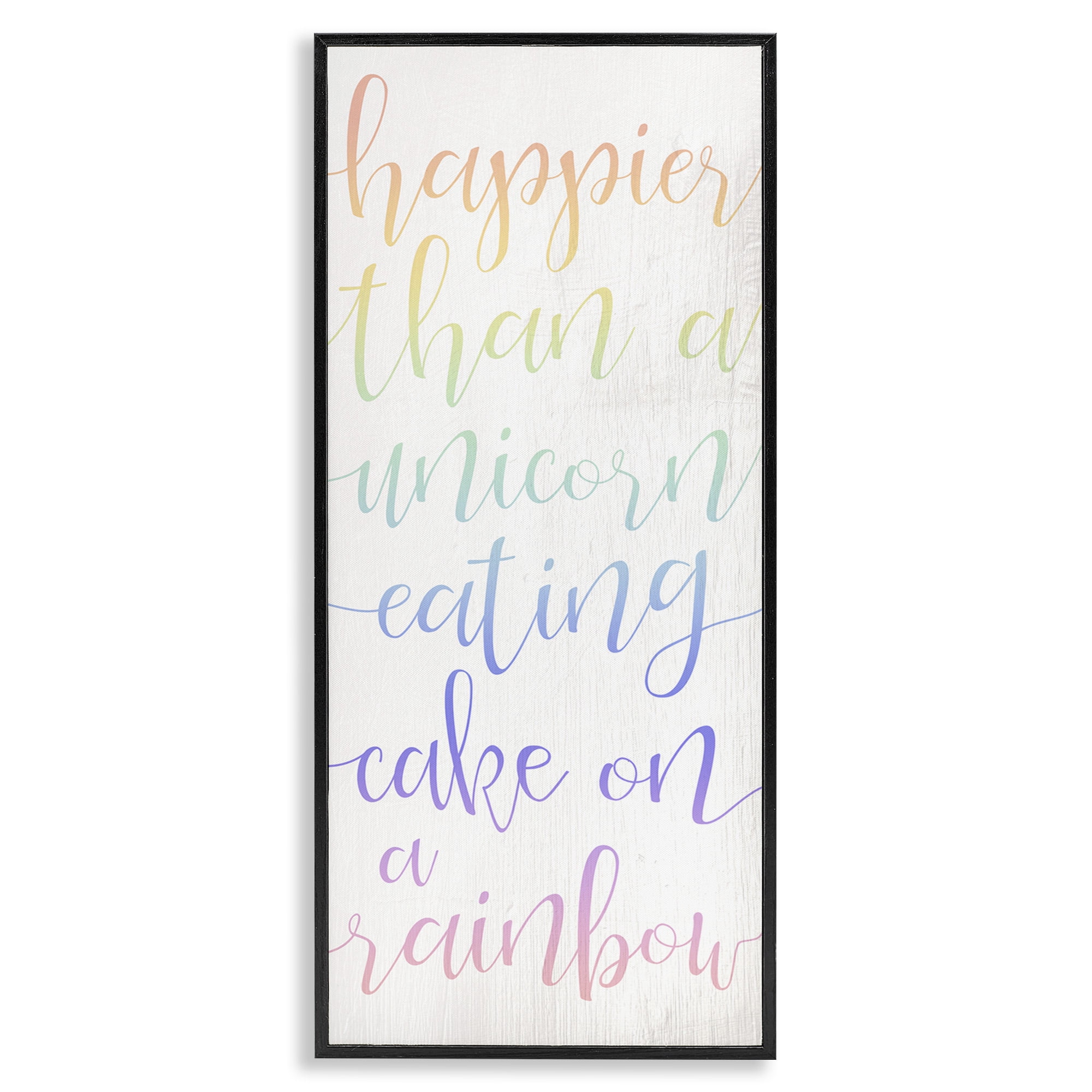 Stupell Industries Happier Than Unicorn Humor Typography Painting Black Framed Art Print Wall Art, 13 x 30