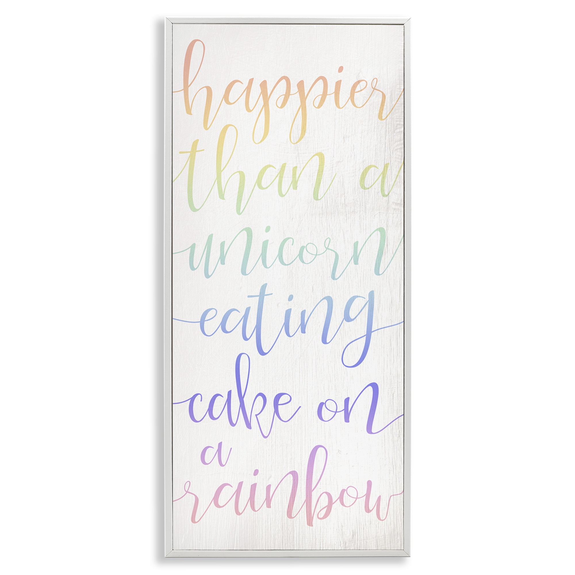 Stupell Industries Happier Than Unicorn Humor Typography Painting White Framed Art Print Wall Art, 10 x 24