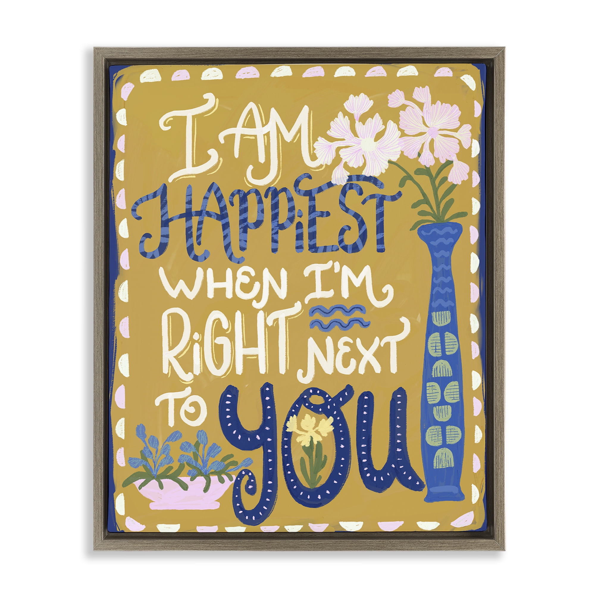 Stupell Industries Happiest Next To You Brown Framed Floater Canvas Wall Art, design by Connie Summers