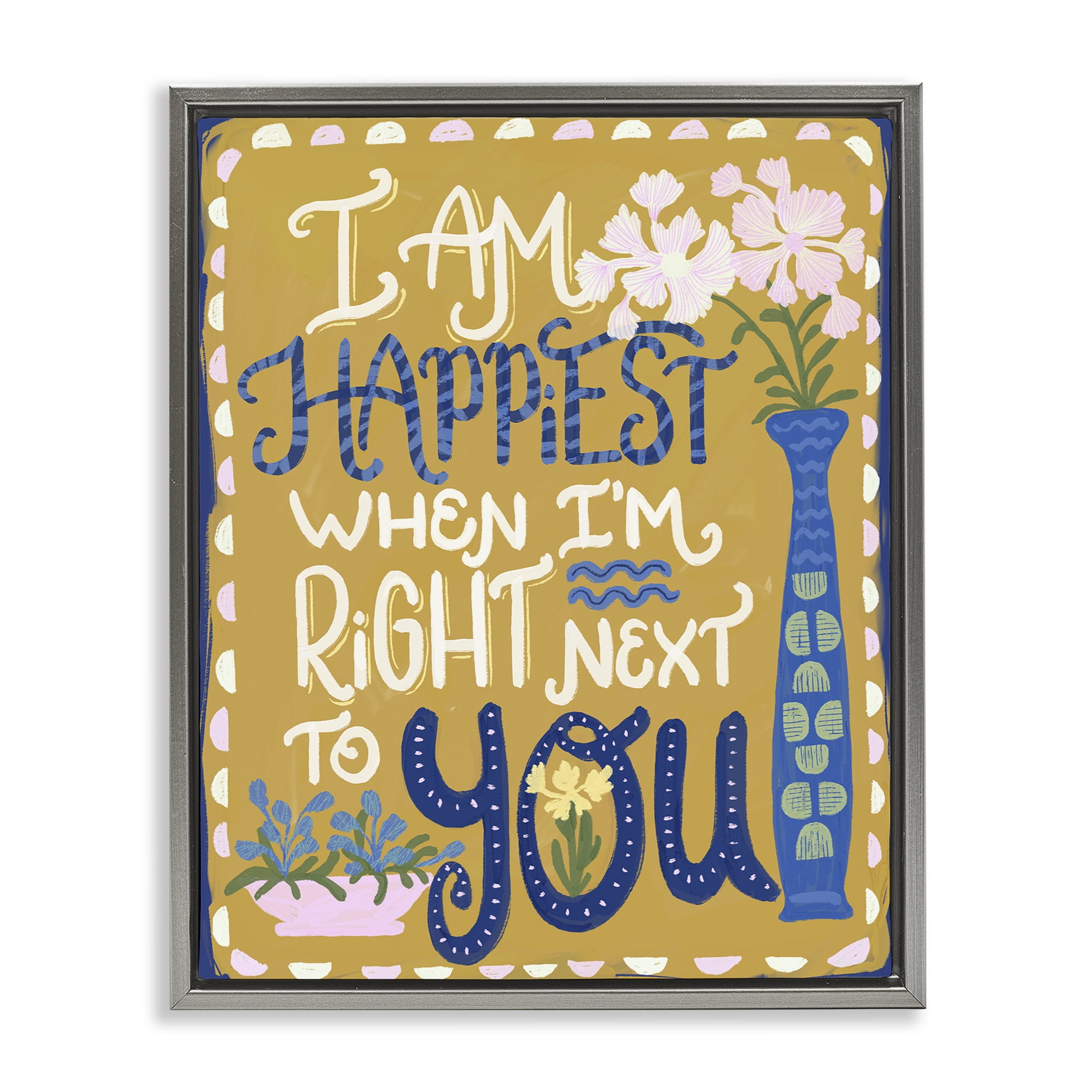 Stupell Industries Happiest Next To You Gray Framed Floater Canvas Wall Art, design by Connie Summers