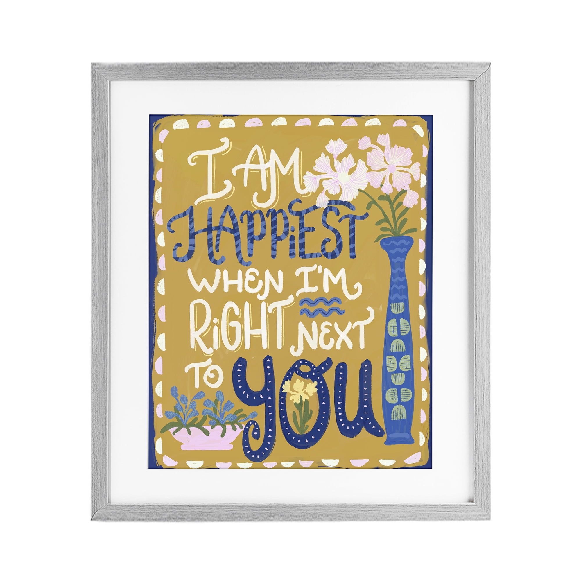 Stupell Industries Happiest Next To You Gray Framed Print Under Glass, design by Connie Summers