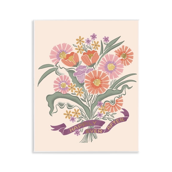 Stupell Industries Happily Ever After Bouquet Quotes and Sayings Painting Unframed Art Print Wall Art, 11 x 14