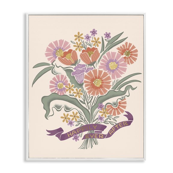 Stupell Industries Happily Ever After Bouquet Quotes and Sayings Painting White Framed Art Print Wall Art, 11 x 14