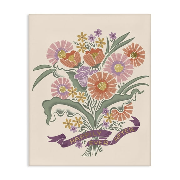 Stupell Industries Happily Ever After Bouquet Quotes and Sayings Painting Wrapped Canvas Canvas Art Print Wall Art, 36 x 48