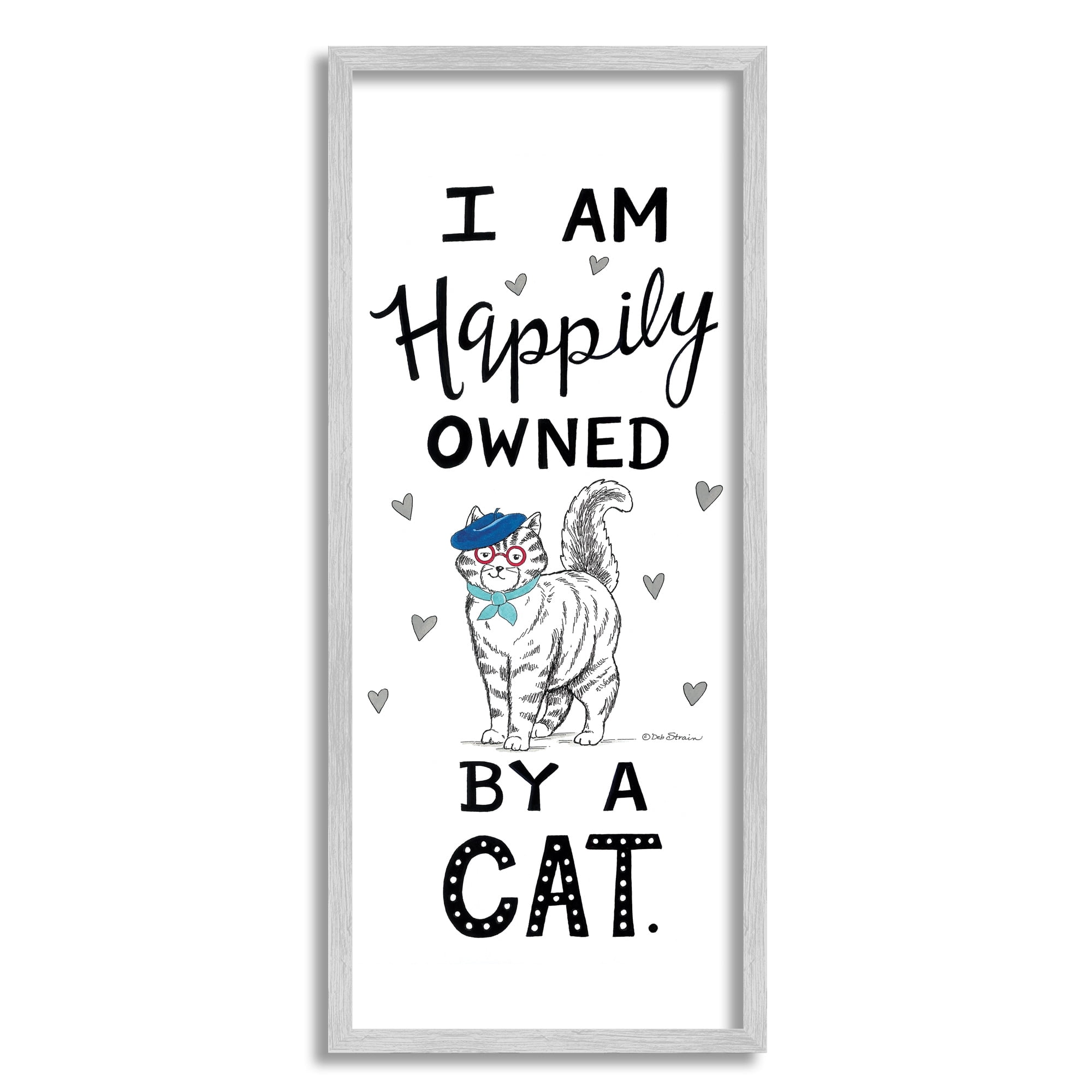 Stupell Industries Happily Owned By Cat Funny Phrase Feline French Beret, 10 x 24, Design by Deb Strain