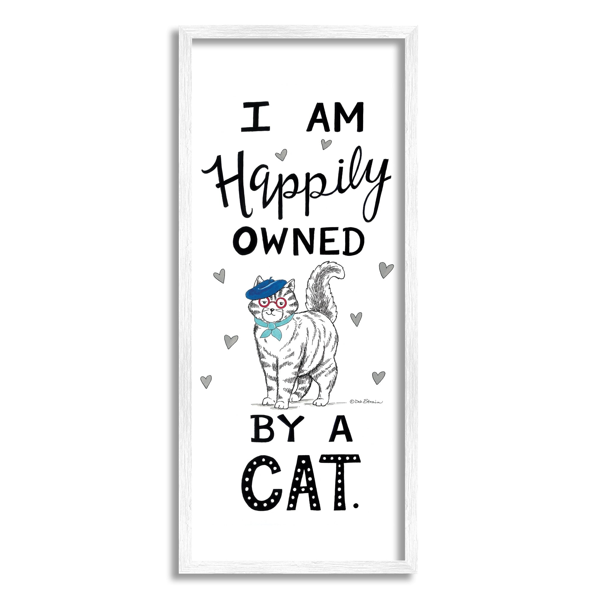 Stupell Industries Happily Owned By Cat Funny Phrase Feline French Beret, 10 x 24, Design by Deb Strain
