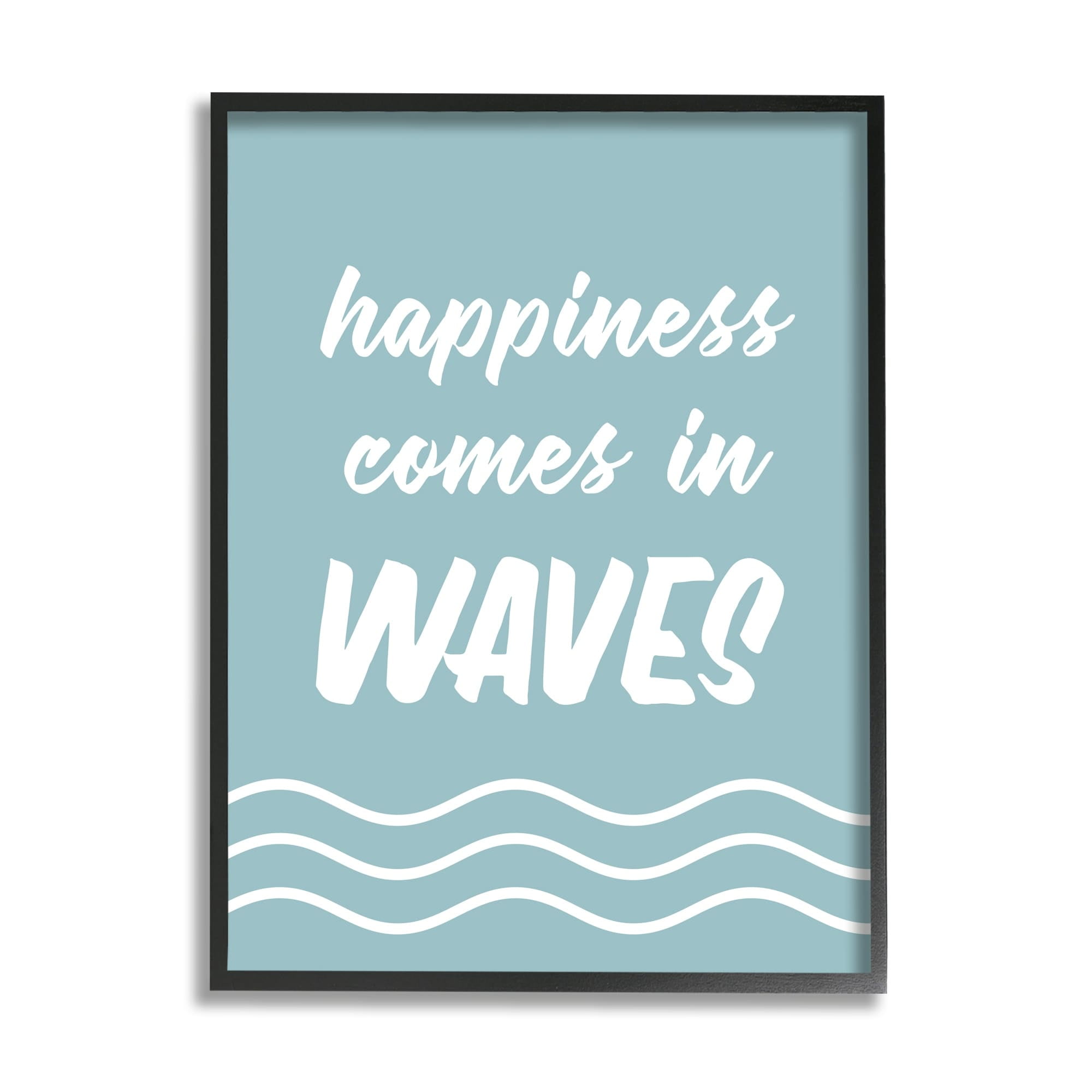 Stupell Industries Happiness Beach Water Waves Uplifting Cursive Phrase Graphic Art Black Framed Art Print Wall Art, Design by Lettered and Lined