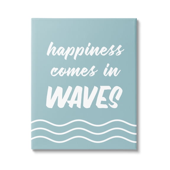 Stupell Industries Happiness Beach Water Waves Uplifting Cursive Phrase Graphic Art Gallery Wrapped Canvas Print Wall Art, Design by Lettered and Lined