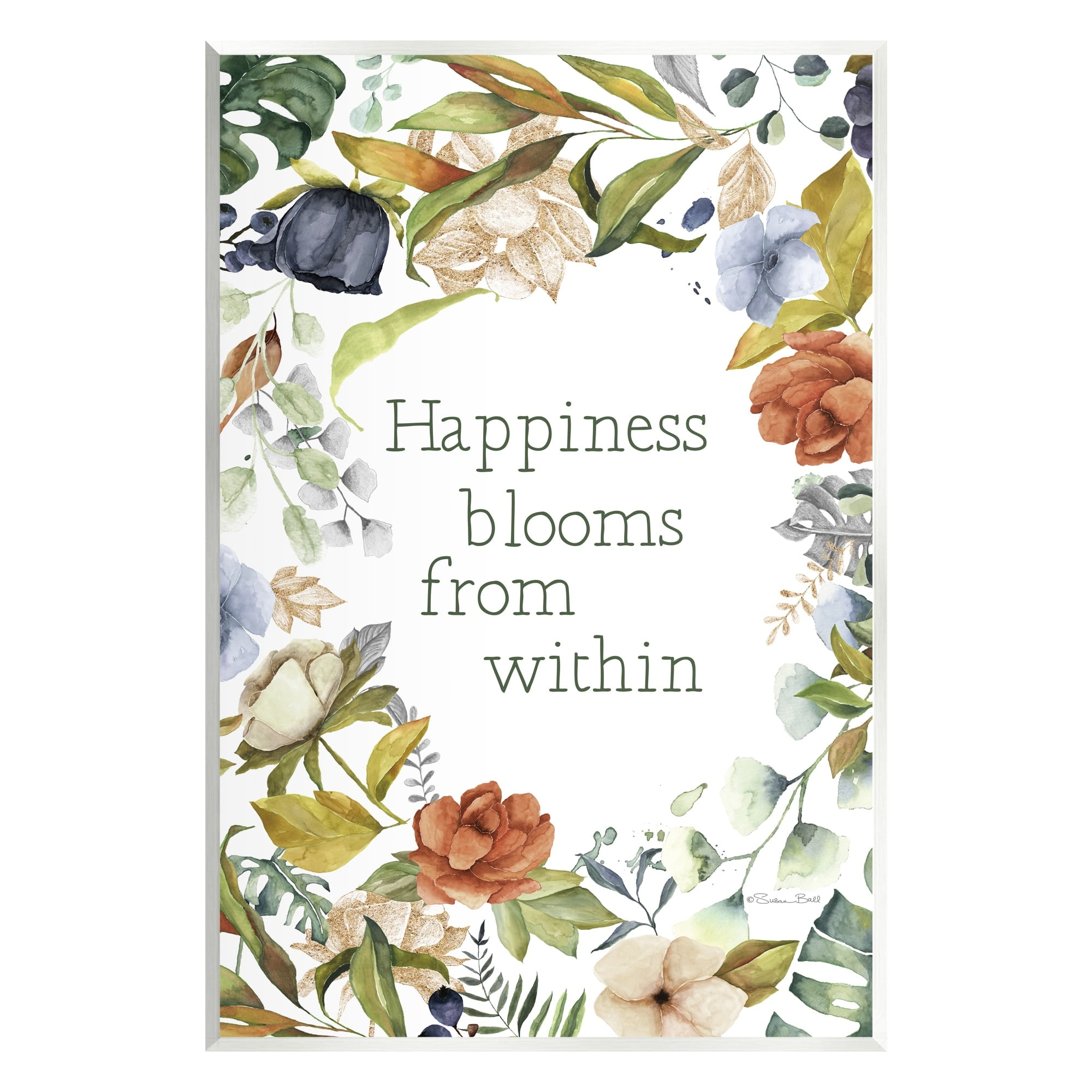 Stupell Industries Happiness Blooms From Within Comforting Floral Border Graphic Art Unframed Art Print Wall Art, Design by Susan Ball