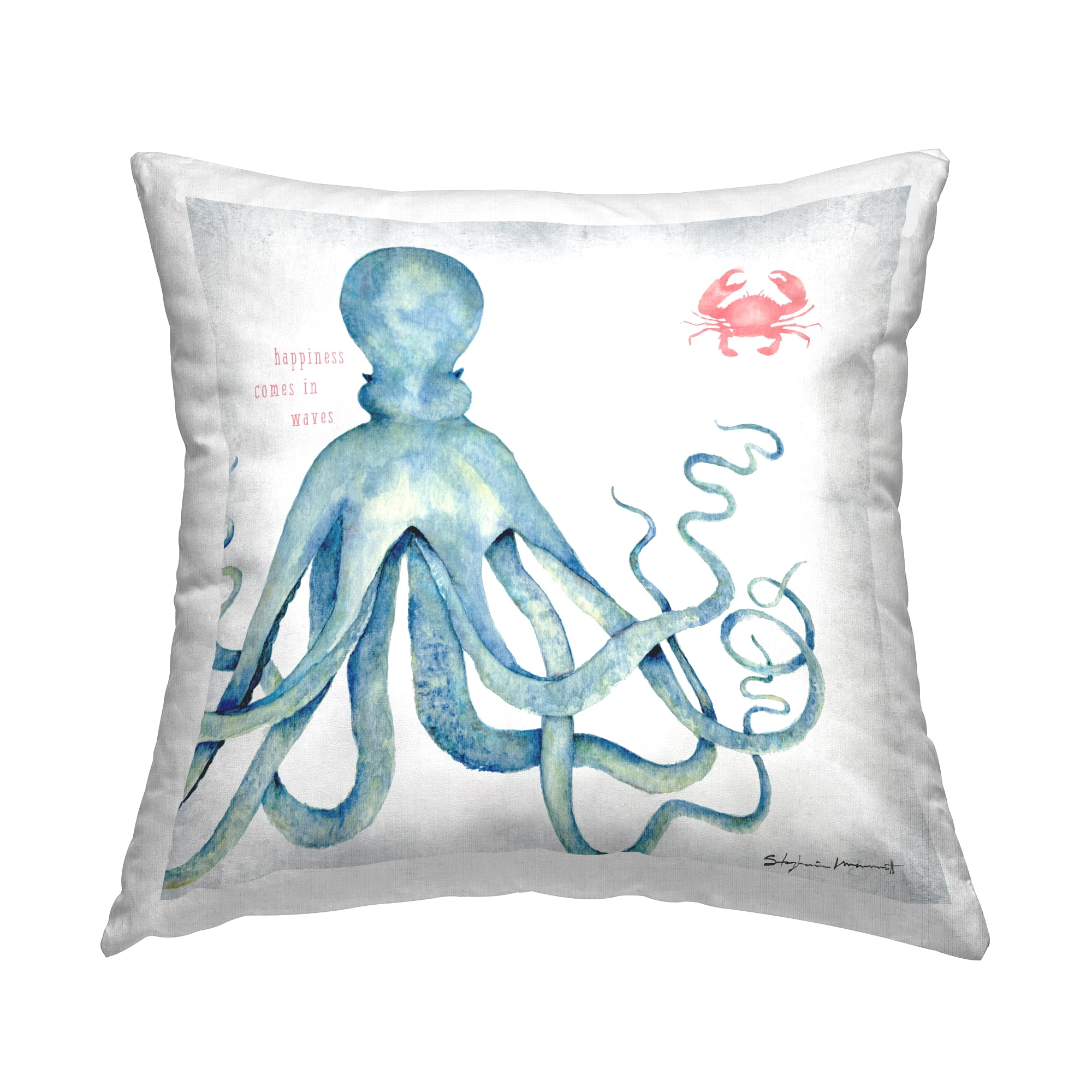 Stupell Industries Happiness Comes In Waves Marine Animals Phrase Design by Stephanie Workman Marrott Throw Pillow