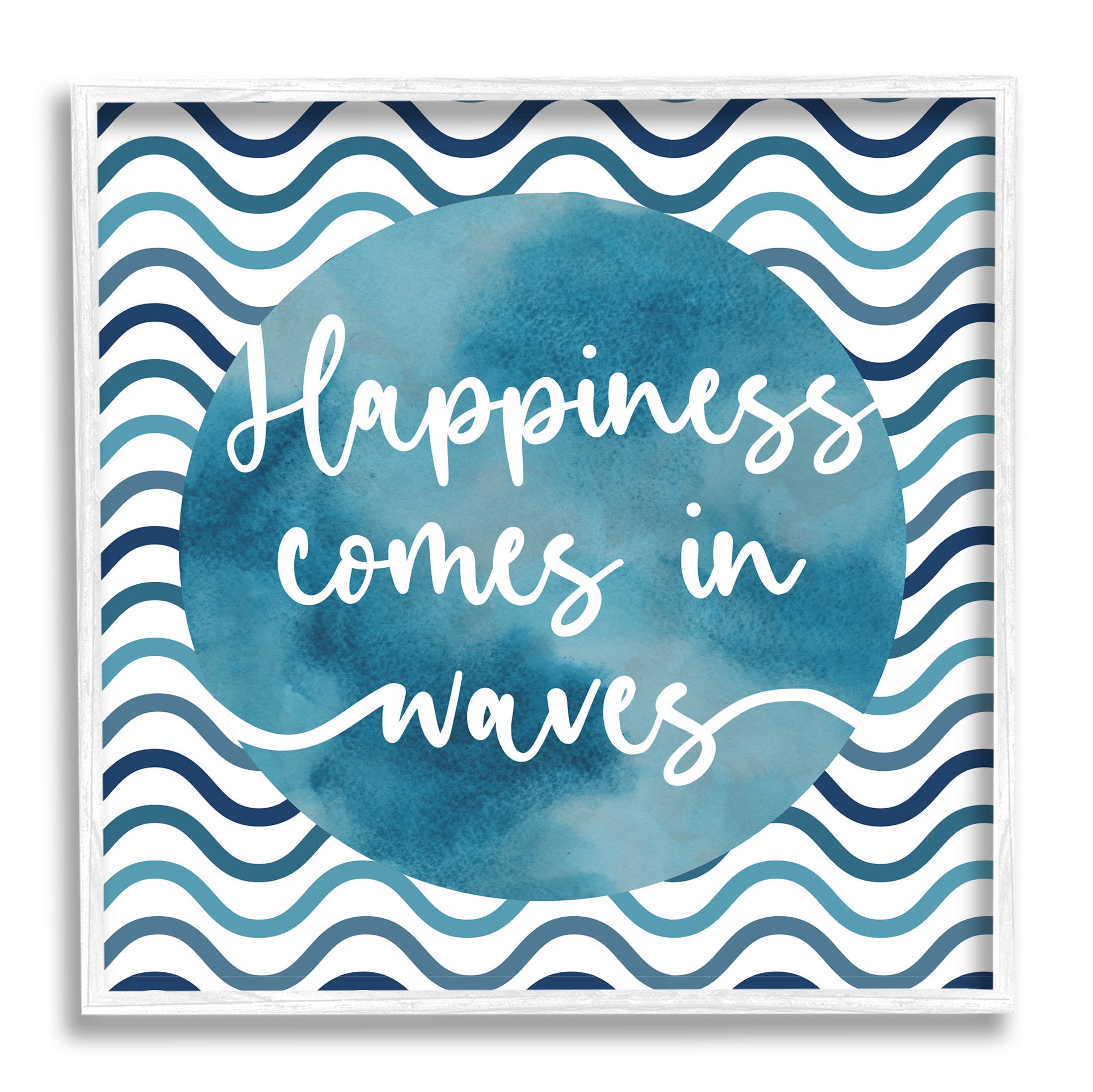 Stupell Industries Happiness Comes In Waves Pattern Graphic Art White Framed Art Print Wall Art, Design by Linda Birtel