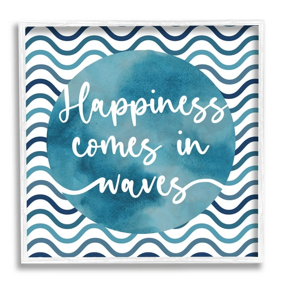 Stupell Industries Happiness Comes In Waves Pattern Graphic Art White Framed Art Print Wall Art, Design by Linda Birtel