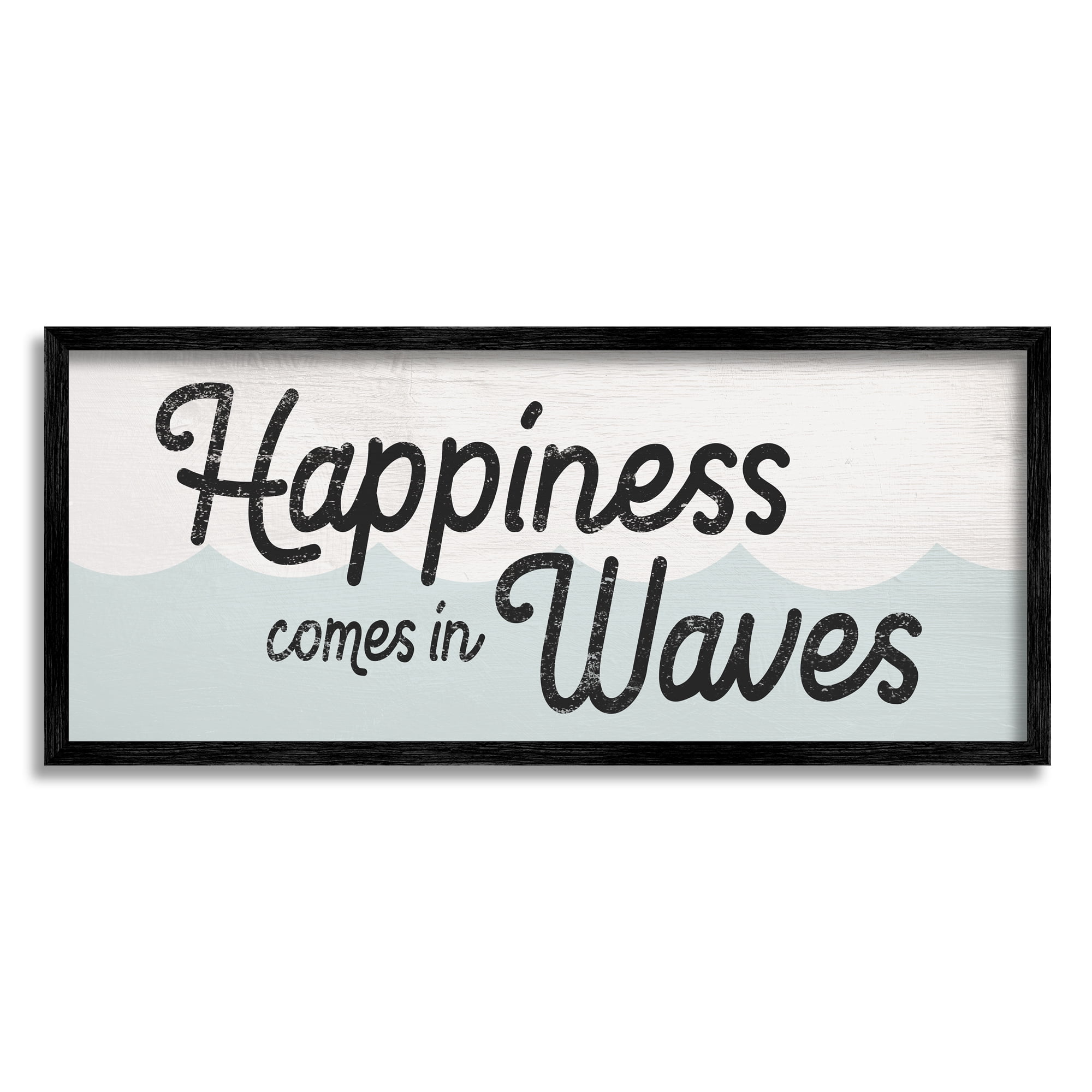 Stupell Industries Happiness Comes In Waves Phrase Blue Ocean Waves, 10 x 24, Designed by Daphne Polselli
