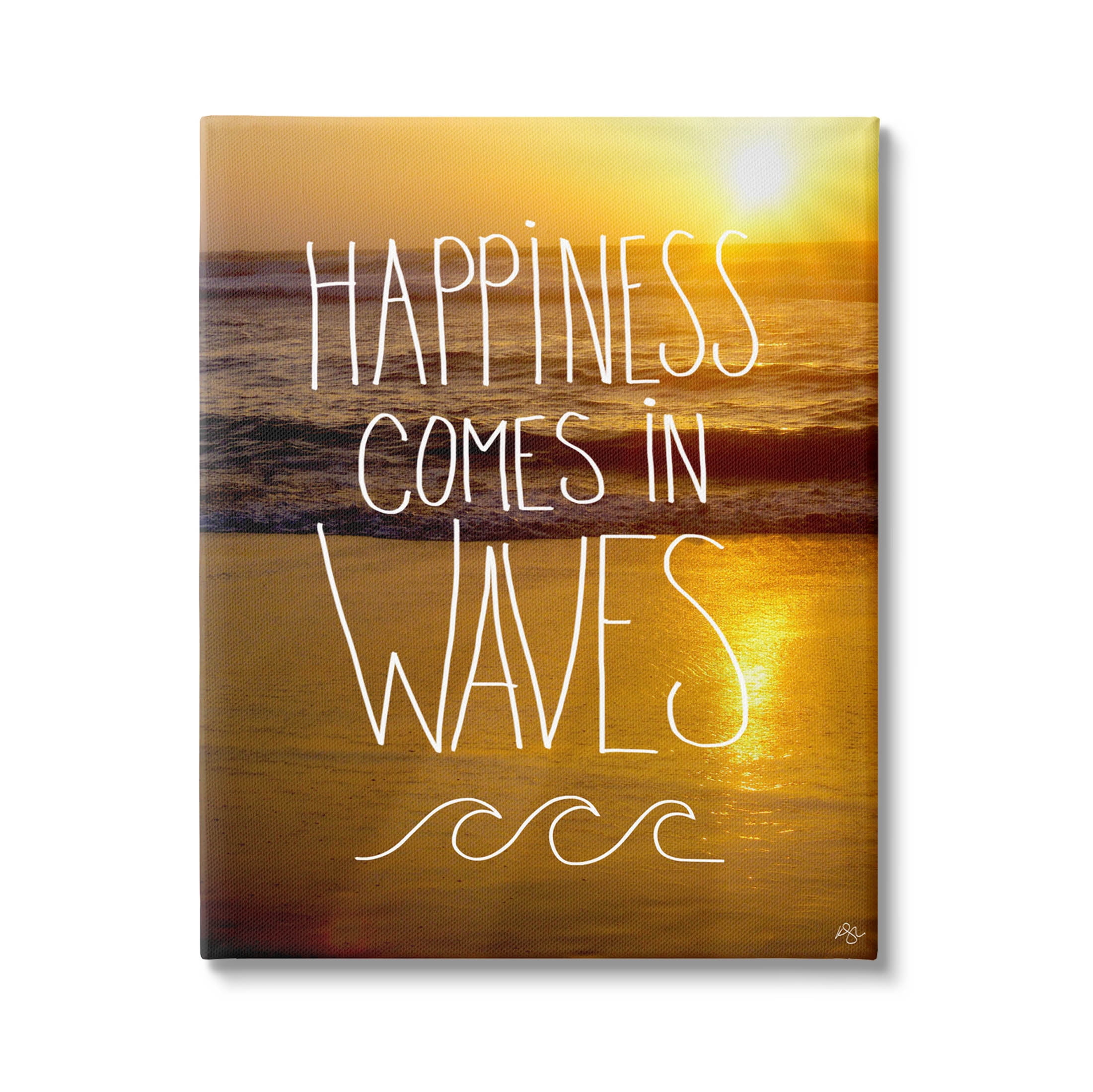 Stupell Industries Happiness Comes In Waves Phrase Graphic Art Gallery Wrapped Canvas Print Wall Art, Design by K. Kaufman