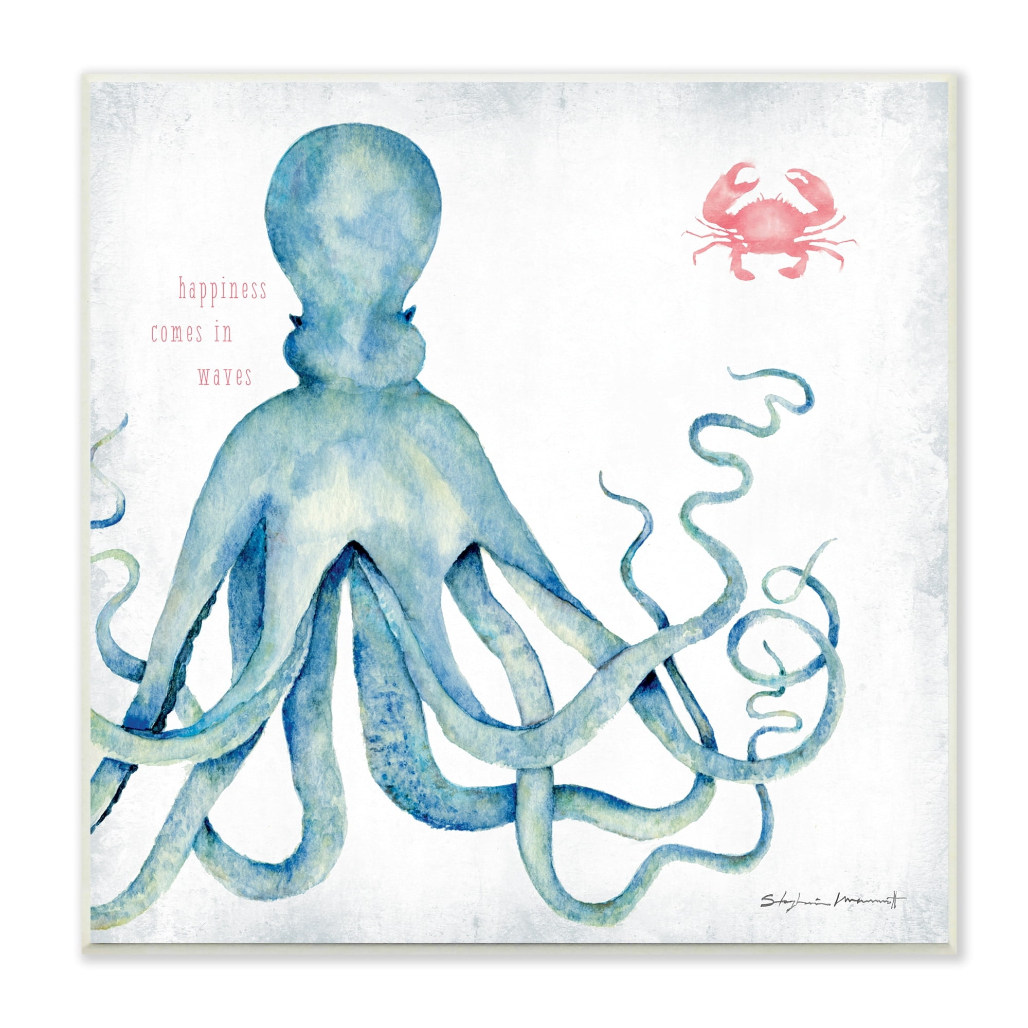 Stupell Industries Happiness Comes in Waves Blue Octopus Red Crab, 12 x 12, Design by Stephanie Workman Marrott