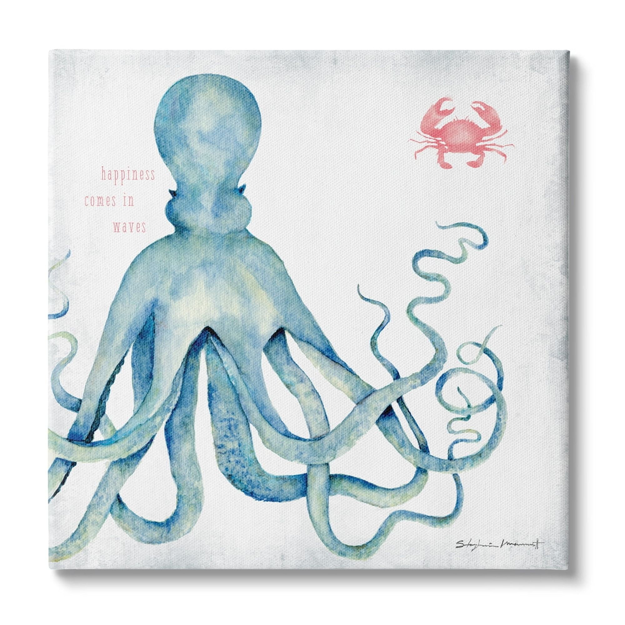 Stupell Industries Happiness Comes in Waves Blue Octopus Red Crab, 17 x 17, Design by Stephanie Workman Marrott