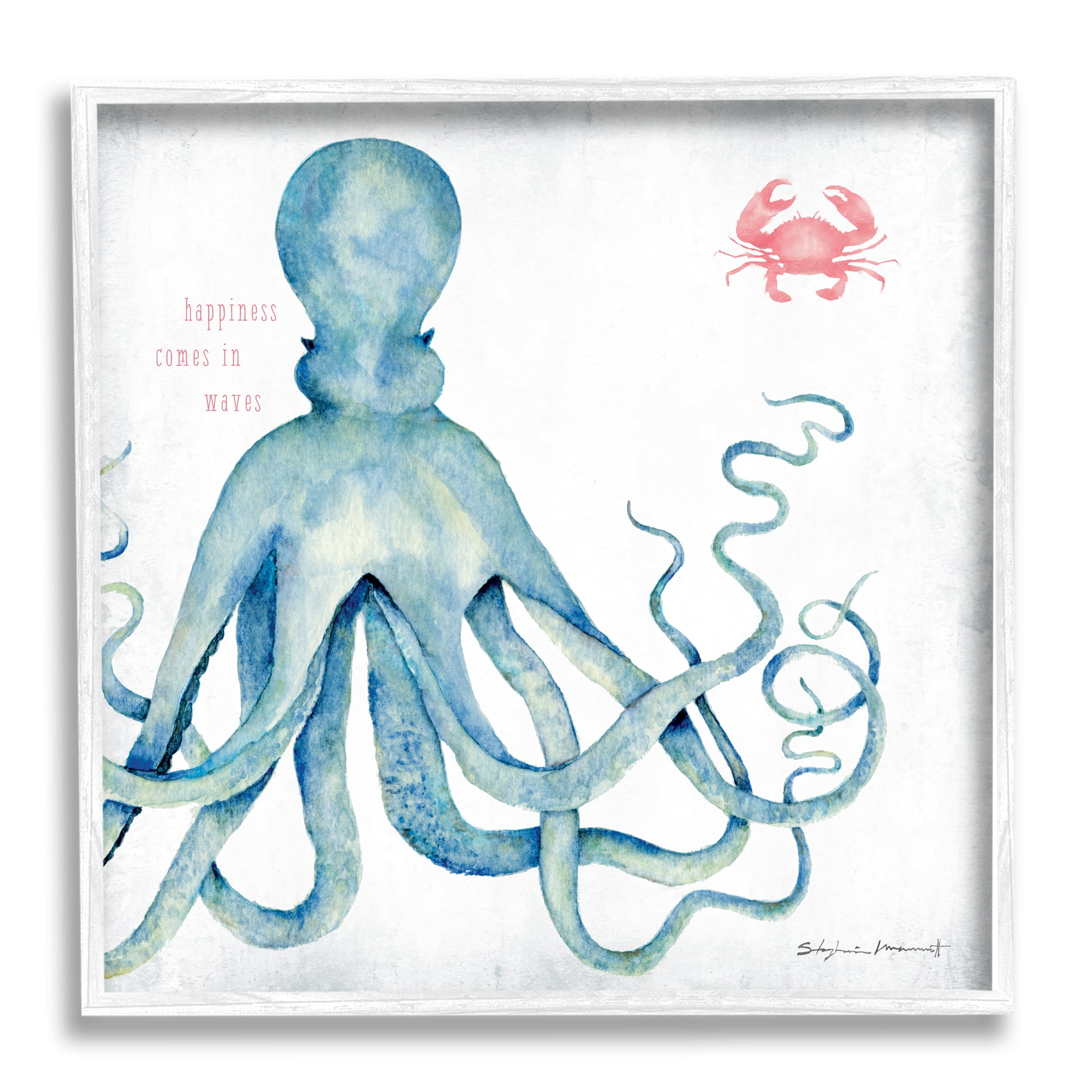 Stupell Industries Happiness Comes in Waves Blue Octopus Red Crab, 17 x 17, Design by Stephanie Workman Marrott