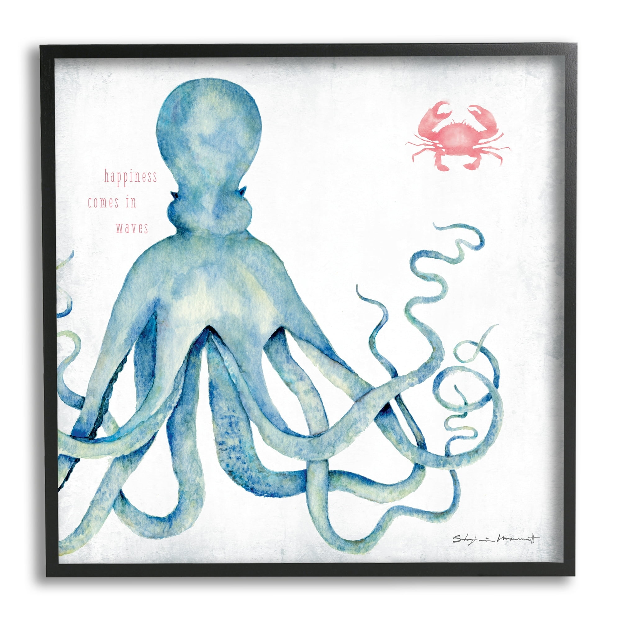 Stupell Industries Happiness Comes in Waves Blue Octopus Red Crab, 24 x 24, Design by Stephanie Workman Marrott