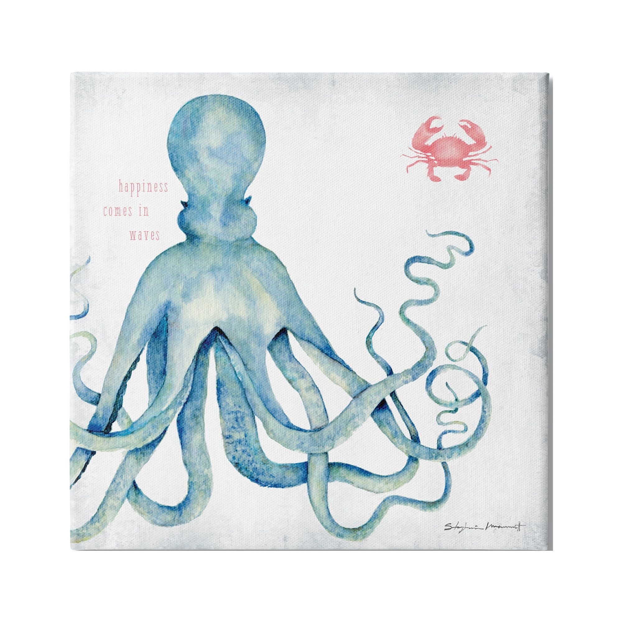 Stupell Industries Happiness Comes in Waves Blue Octopus Red Crab, 30 x 30, Design by Stephanie Workman Marrott