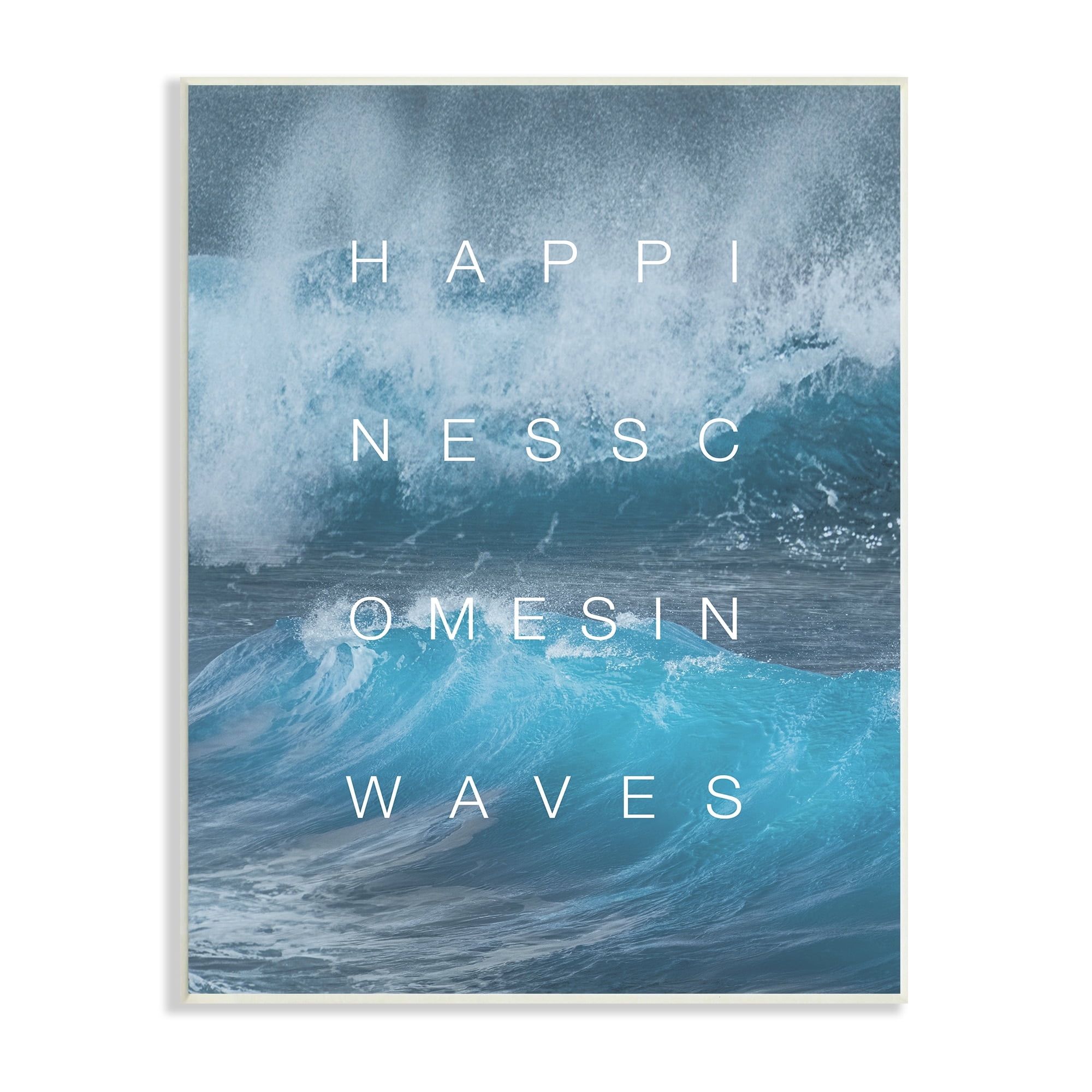 Stupell Industries Happiness Comes in Waves Nautical Phrase Blue Waves, 13 x 19,Design by Daphne Polselli