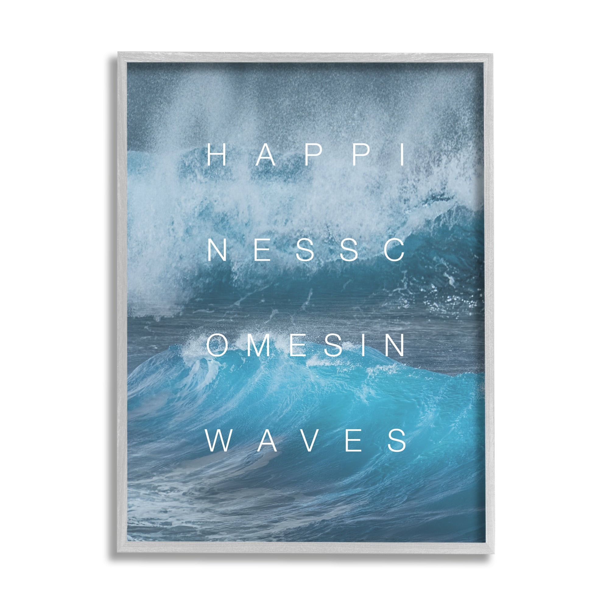 Stupell Industries Happiness Comes in Waves Nautical Phrase Blue Waves, 16 x 20,Design by Daphne Polselli