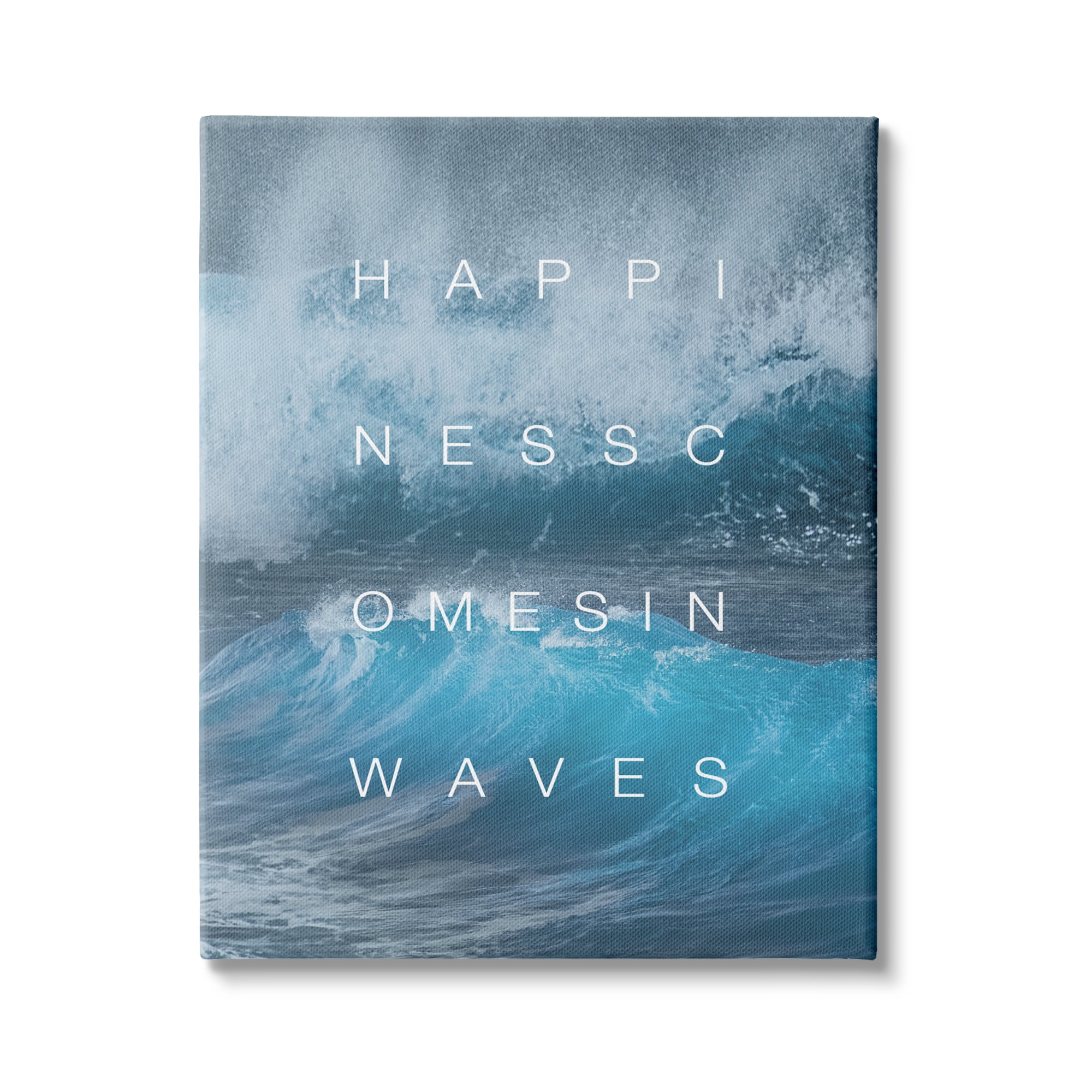 Stupell Industries Happiness Comes in Waves Nautical Phrase Blue Waves, 36 x 48,Design by Daphne Polselli