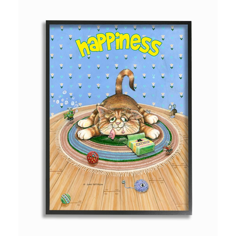 Stupell Industries Happiness Funny Cat Cartoon Pet Design Framed Wall Art by Gary Patterson