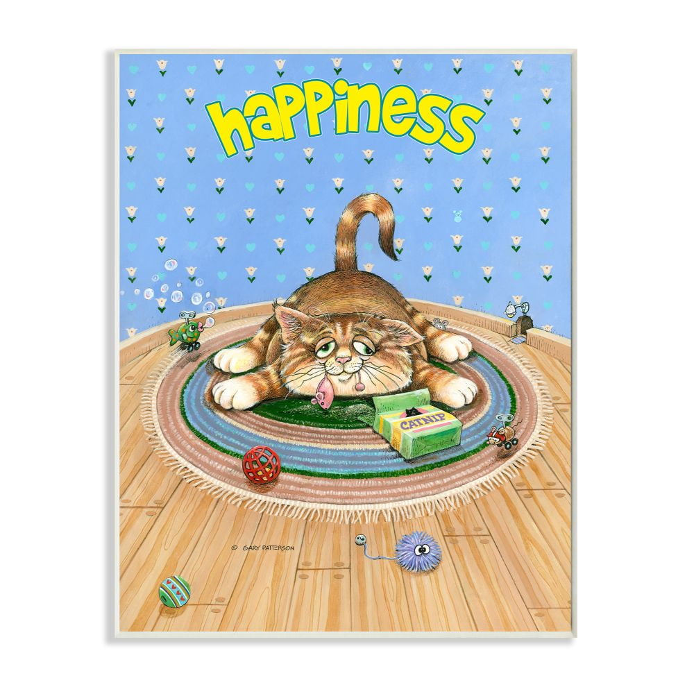 Stupell Industries Happiness Funny Cat Cartoon Pet Design Graphic Art ...