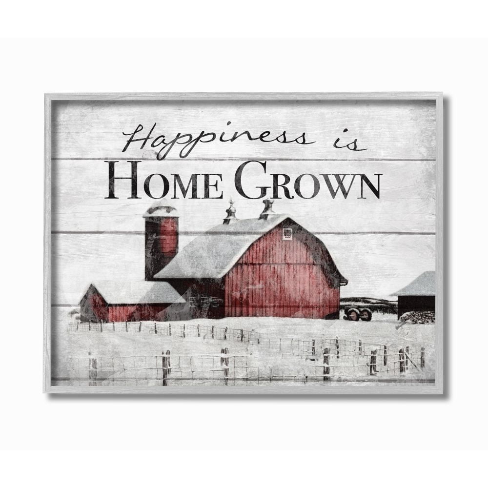 Stupell Industries Happiness Is Home Grown Farm Rustic Red Grey Word Design Graphic Art Gray Framed Art Print Wall Art, 11x14, by The Saturday Evening Post