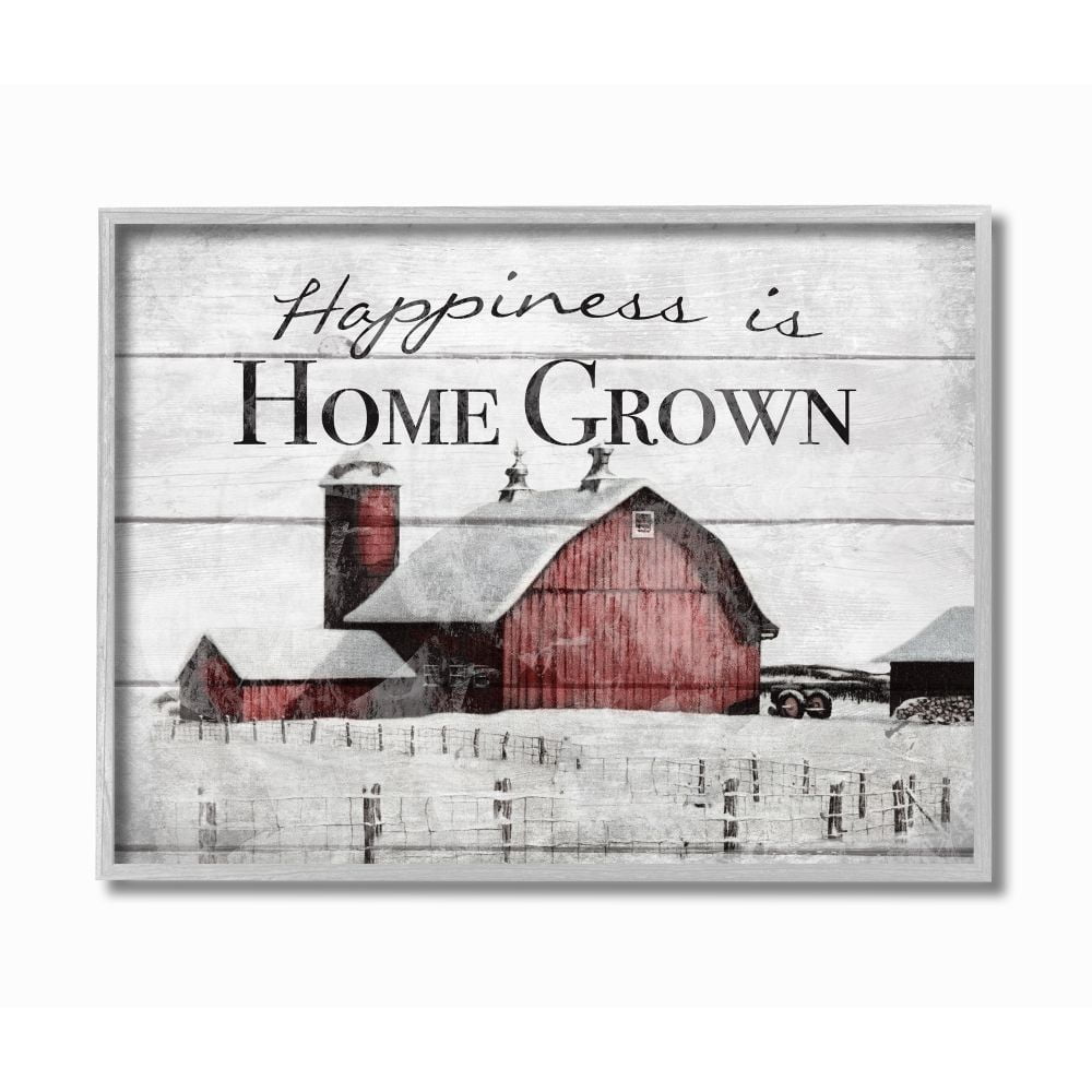 Stupell Industries Happiness Is Home Grown Farm Rustic Red Grey Word Design Graphic Art Gray Framed Art Print Wall Art, 16x20, by The Saturday Evening Post
