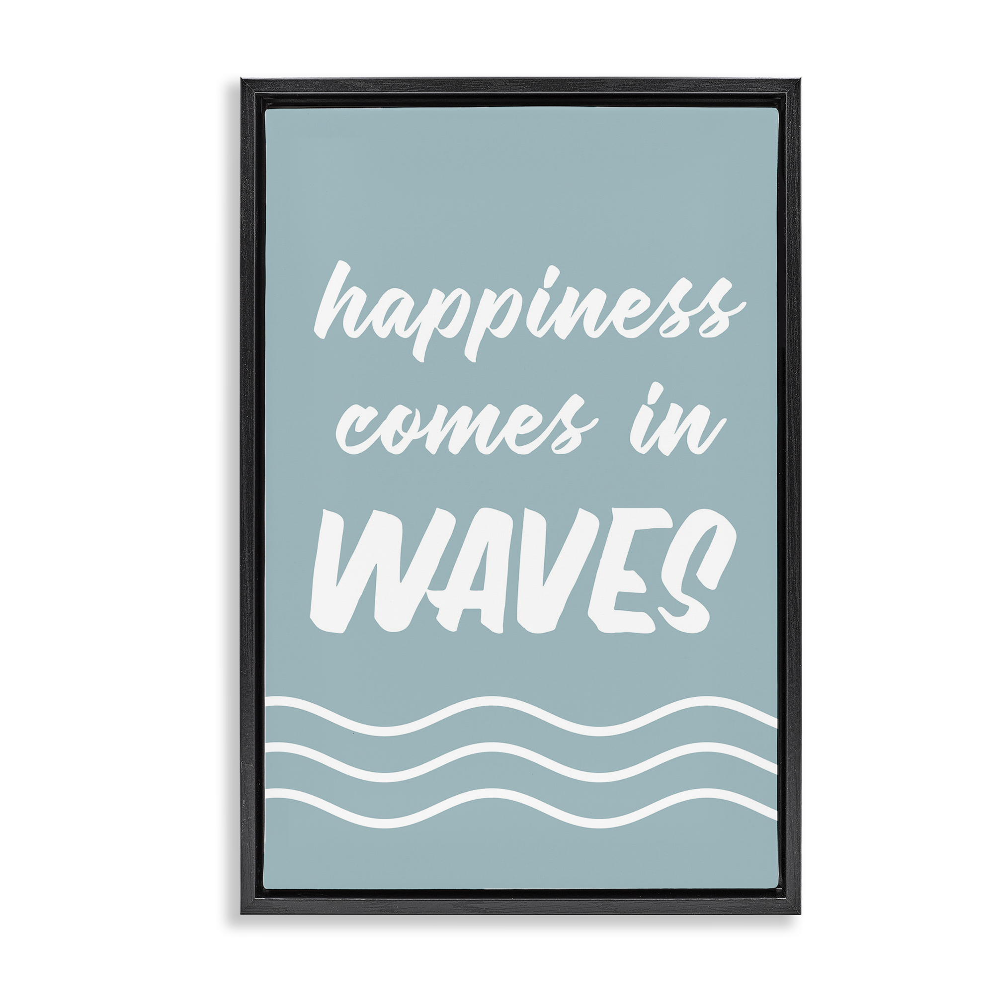 Stupell Industries Happiness In Waves Typography Painting Black Floater Framed Canvas Art Print Wall Art, 21 x 31