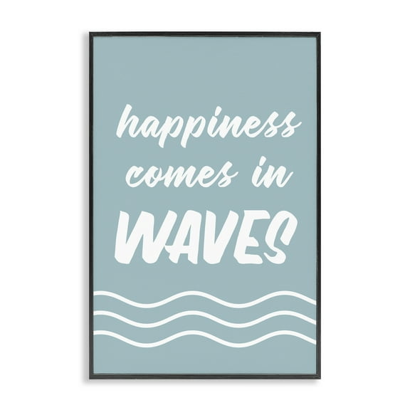 Stupell Industries Happiness In Waves Typography Painting Black Framed Art Print Wall Art, 12 x 18