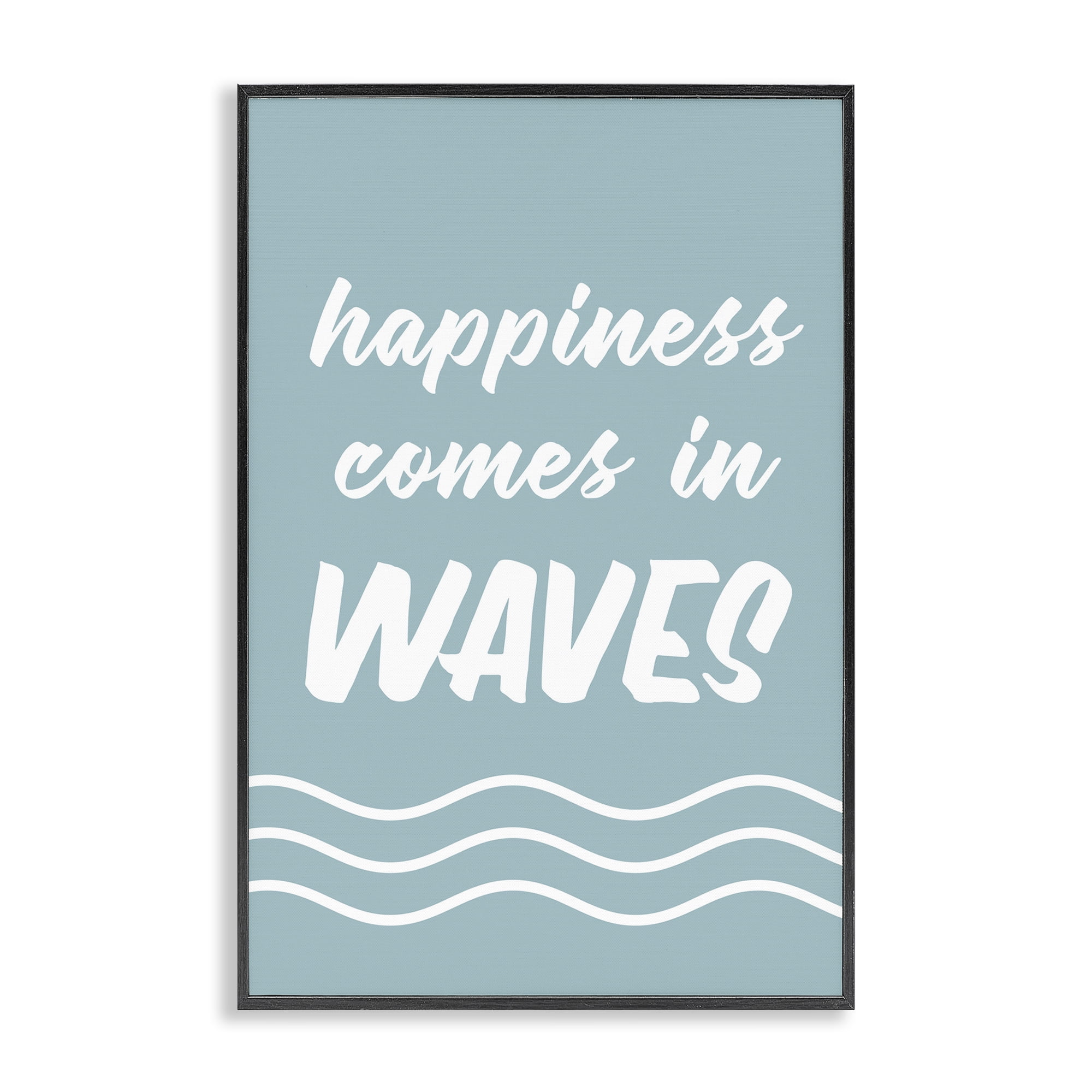 Stupell Industries Happiness In Waves Typography Painting Black Framed Art Print Wall Art, 16 x 24
